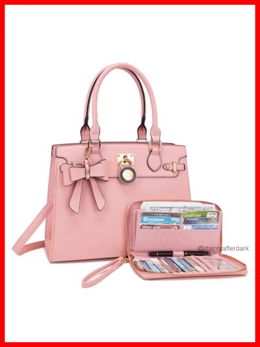Vegan Leather Satchel Tote Handbag with Matching Wallet Clutch Set for Women
